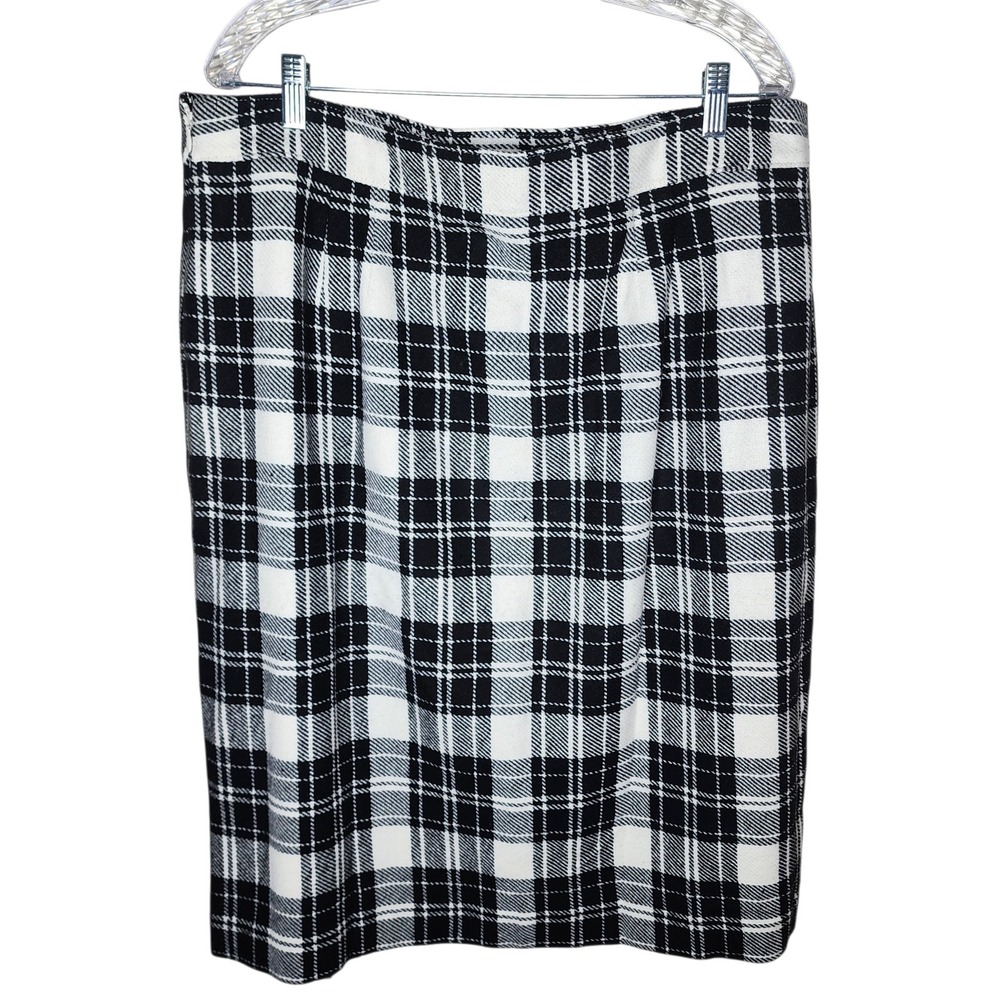 Talbots‎ Womens Ice Plaid Fringe A-Line Skirt Black White Wool Blend Size 18 - Picture 5 of 9